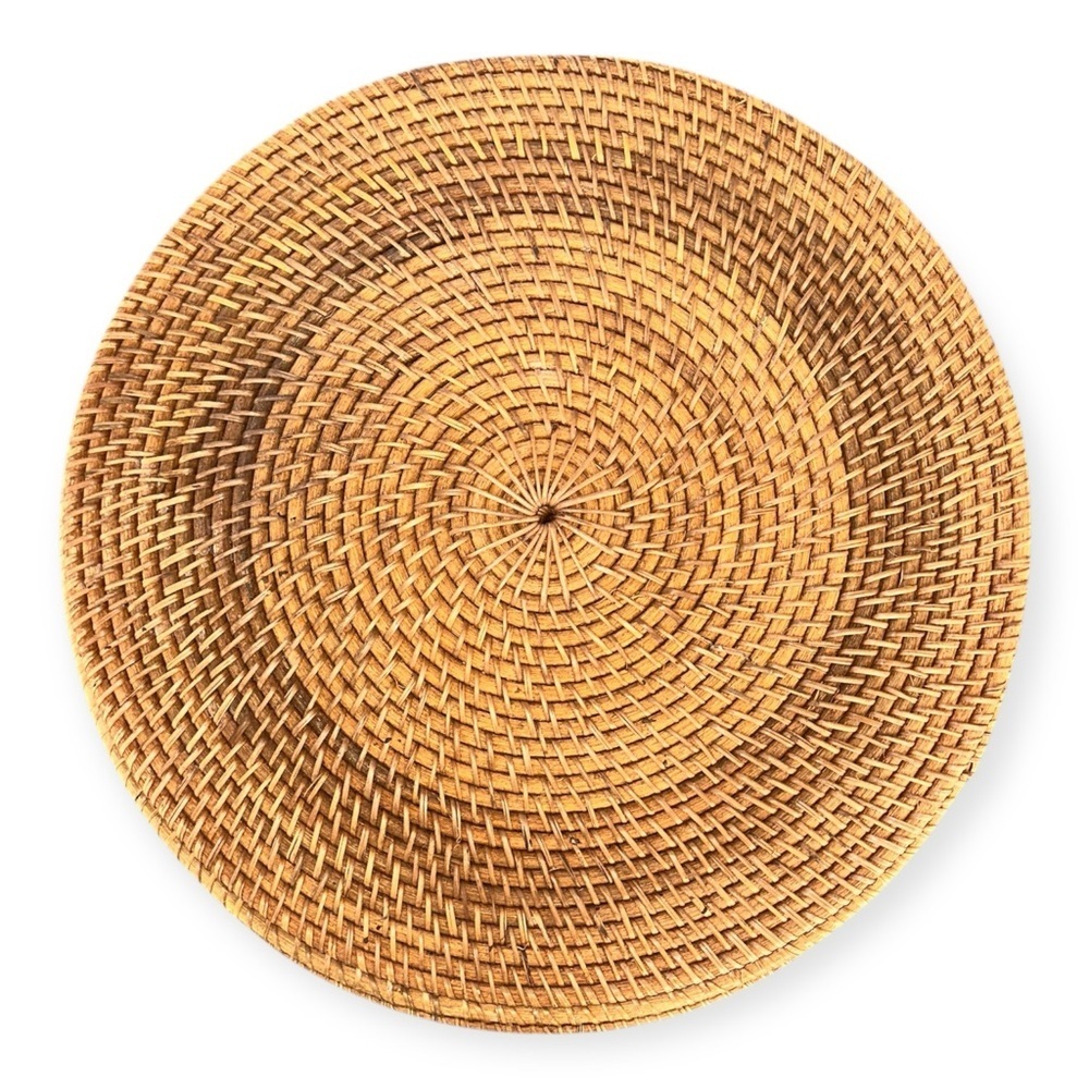 Set of 4 Round Brown Woven Rattan Braided Placemats - Braided Woven Placemat Set